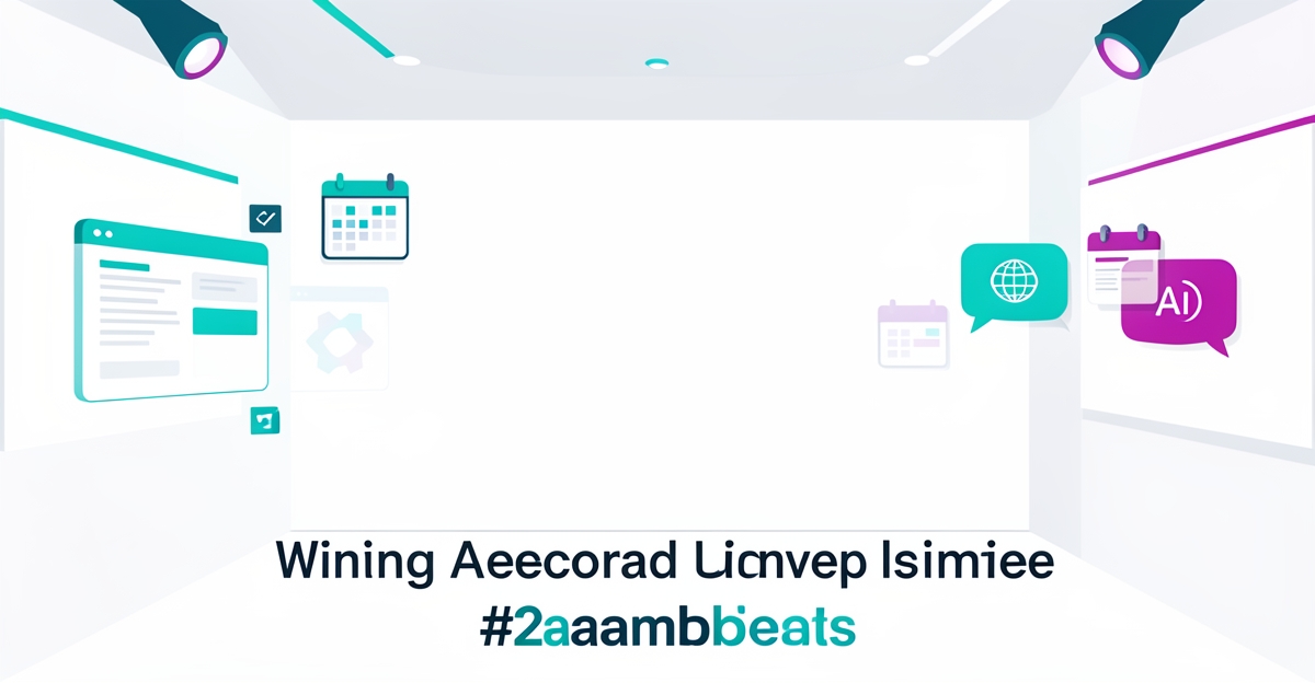 Modern flat illustration of an AI-enhanced entertainment venue interface with booking icons and speech bubbles, featuring brand colors and the headline 'Smart AI for Venues' in the lower third.