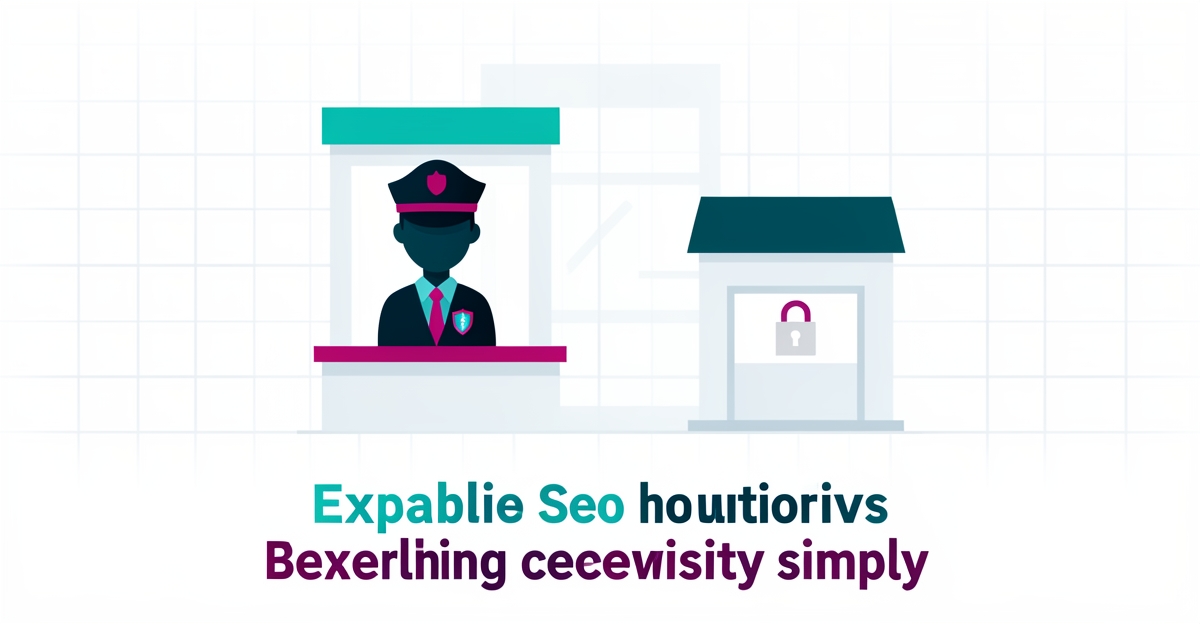 Flat illustration of a security guard at a business entrance symbolizing simple cybersecurity explanation for small business owners.
