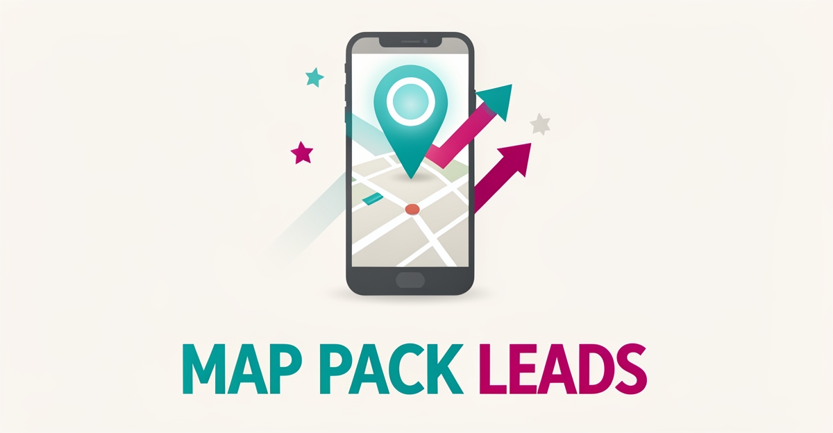 Flat illustration of a smartphone map with a glowing location pin and rising arrows, symbolizing more ceramic coating leads from Google Maps.
