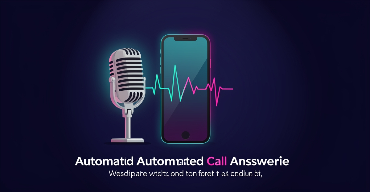 Flat illustration of a stage microphone connected by a glowing soundwave to a smartphone, symbolizing an AI receptionist capturing after-hours comedy club bookings.