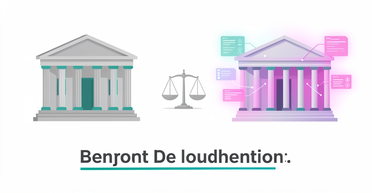Flat illustration comparing a traditional small museum building with a digitally enhanced version, symbolizing in-house versus AI-driven website choices.
