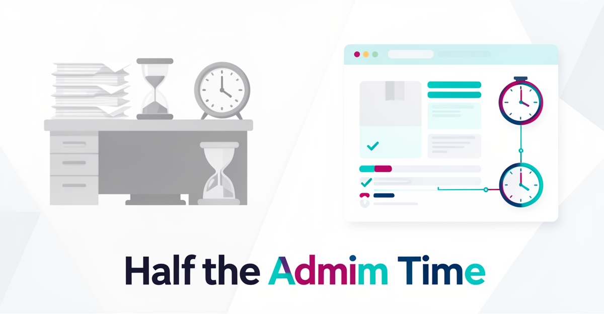 Flat illustration comparing in-house versus AI-powered website efficiency for senior move management with clock and lead icons.