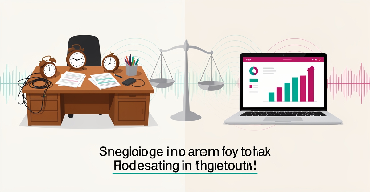 Flat illustration comparing a cluttered in-house workflow with a streamlined AI-powered website setup, accented in teal and magenta.