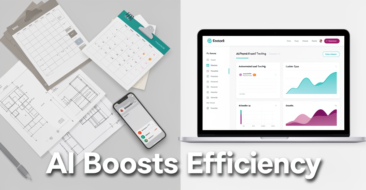 A split illustration contrasting manual in-house tools with an AI-powered website dashboard for Eastern Canadian industrial painters, highlighting automation and efficiency gains.