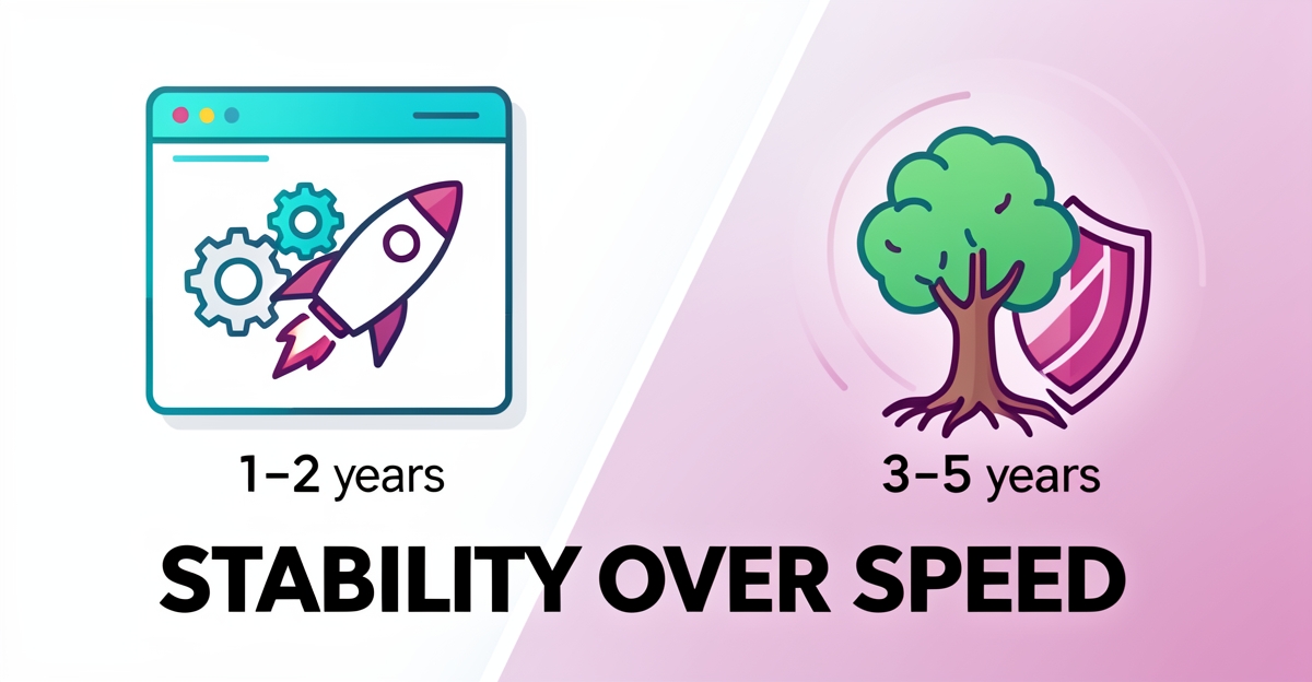 A split visual comparing short-lived AI websites to enduring professional sites for martial arts dojos, using brand colors to highlight stability and ownership advantages