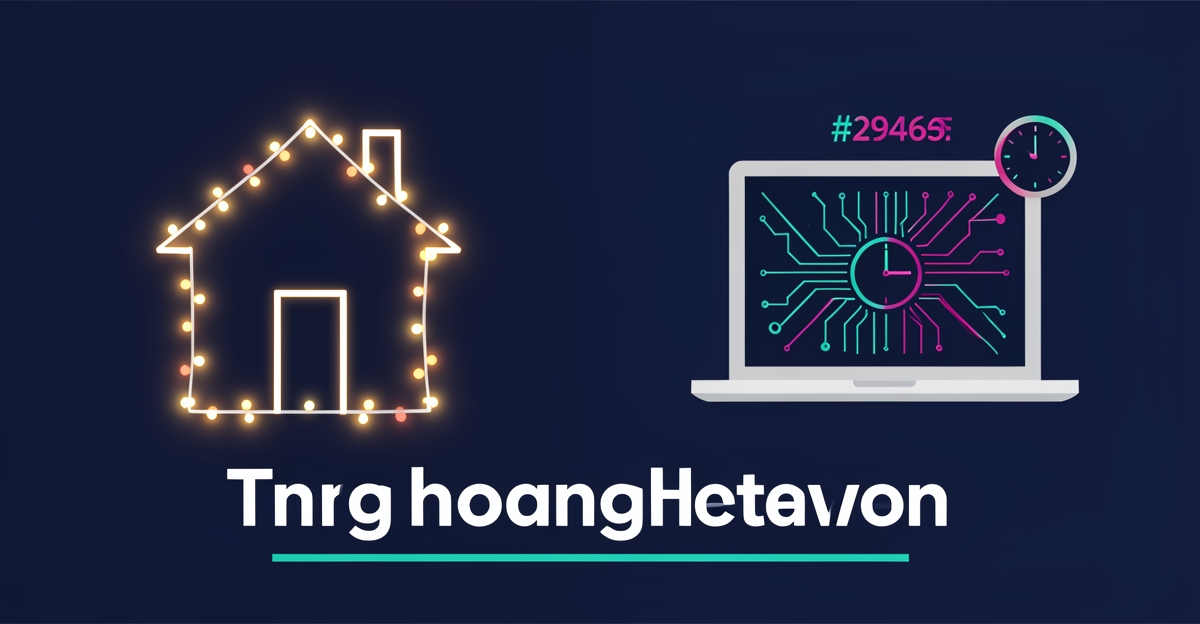 Flat illustration of a holiday-lit house beside a laptop with AI automation motifs in teal and magenta, with headline 'Automate the Glow'.