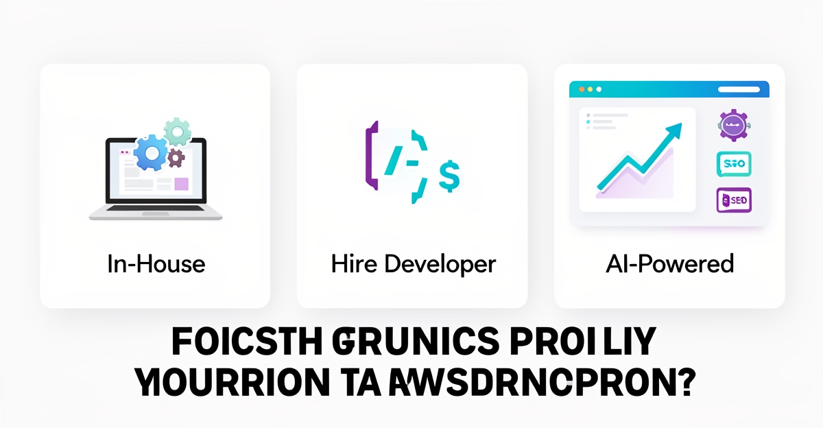 A minimalist flat illustration comparing in-house, developer, and AI website options for Halifax well drilling businesses, with AI-powered platform highlighted as the most efficient solution.