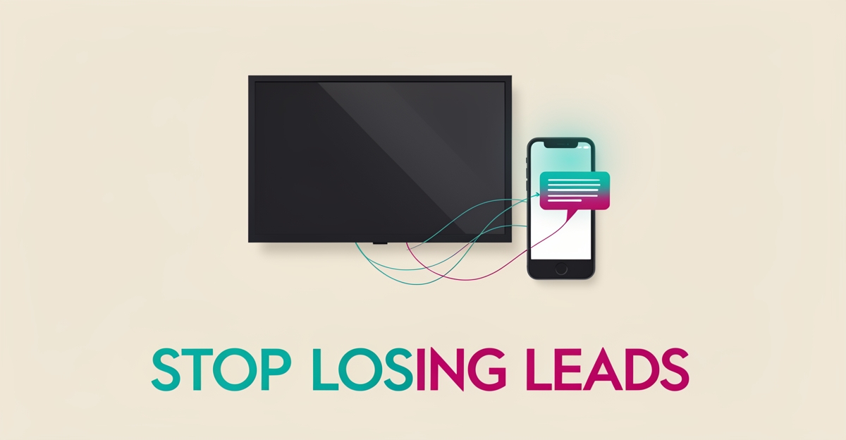 Flat illustration of a wall-mounted TV and smartphone with instant notification, symbolizing fast AI lead follow-up for TV mounting businesses.