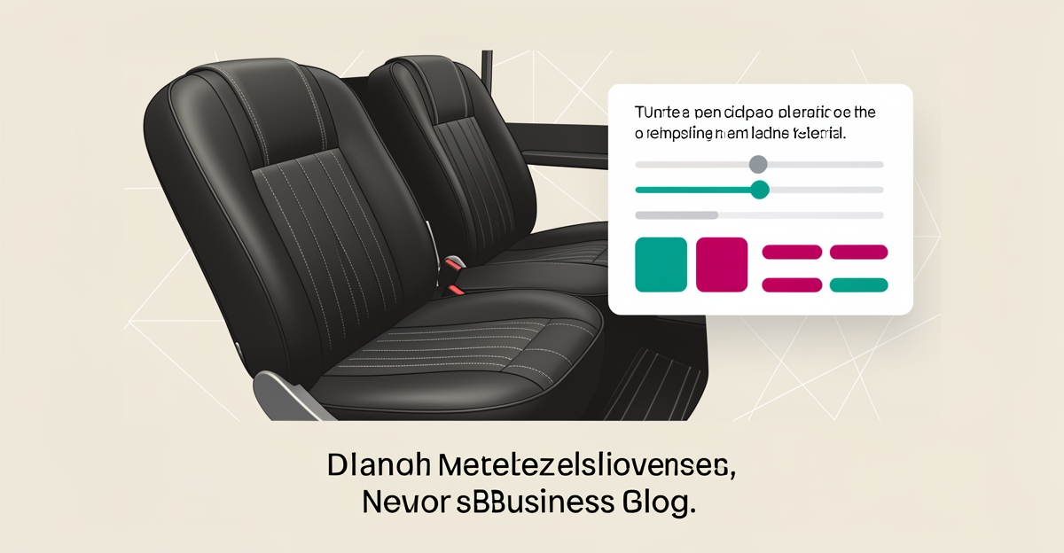 Flat illustration of a luxury car seat beside a digital AI quoting panel with teal and magenta accents, symbolizing automated upholstery quotes.