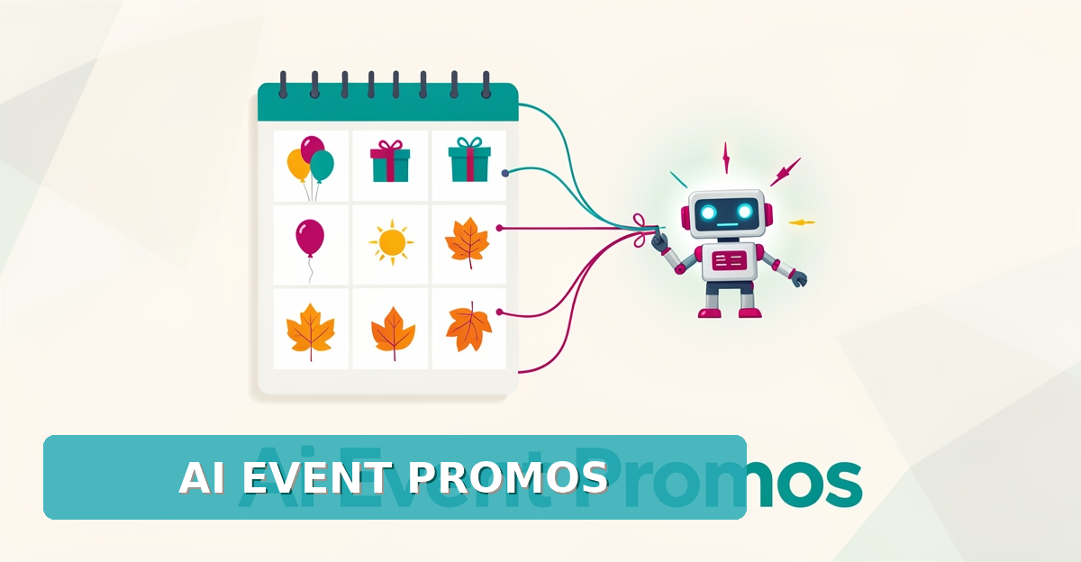 Flat illustration of an AI assistant automating a family center event calendar with festive icons in teal and magenta.