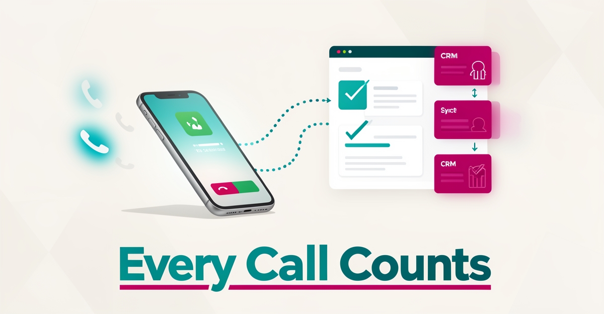 Flat illustration of a smartphone call syncing with a CRM dashboard, symbolizing an AI receptionist capturing every insurance lead.