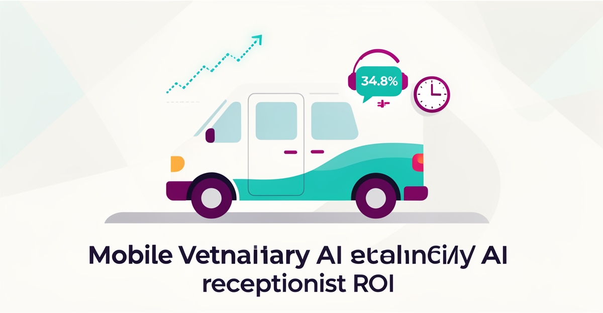 Flat illustration of a mobile vet van with AI call icons highlighting after-hours revenue opportunities for veterinary businesses.