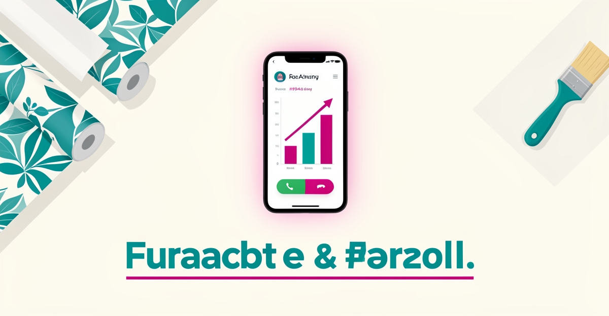 Flat illustration of a smartphone answering calls beside a revenue chart and wallpaper rolls in teal and magenta, with the headline Stop Missing Calls.