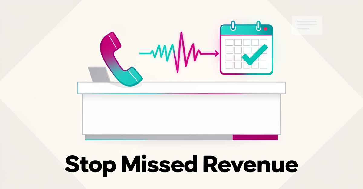 Flat illustration showing AI call automation turning missed calls into booked appointments for a laser hair clinic.