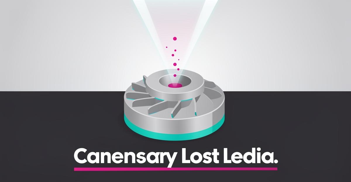 Flat illustration of a precision machined metal part with glowing particles slipping through a funnel, symbolizing lost website leads.