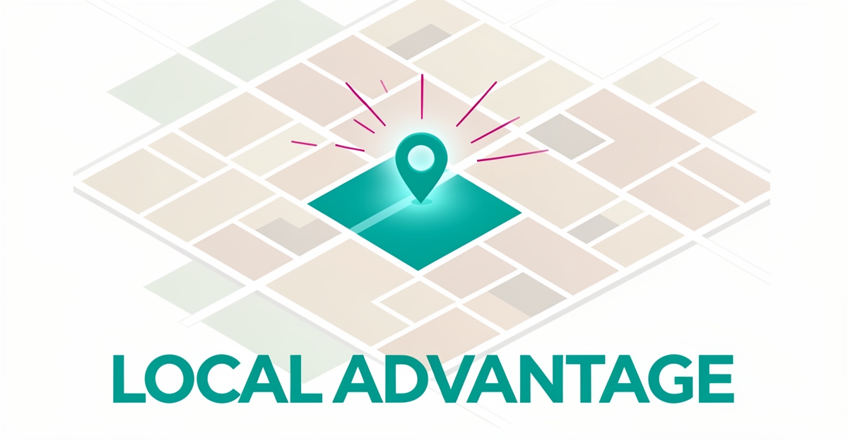 Flat illustration of a city map with a teal highlighted personal training service zone, glowing pin, and magenta connection lines.