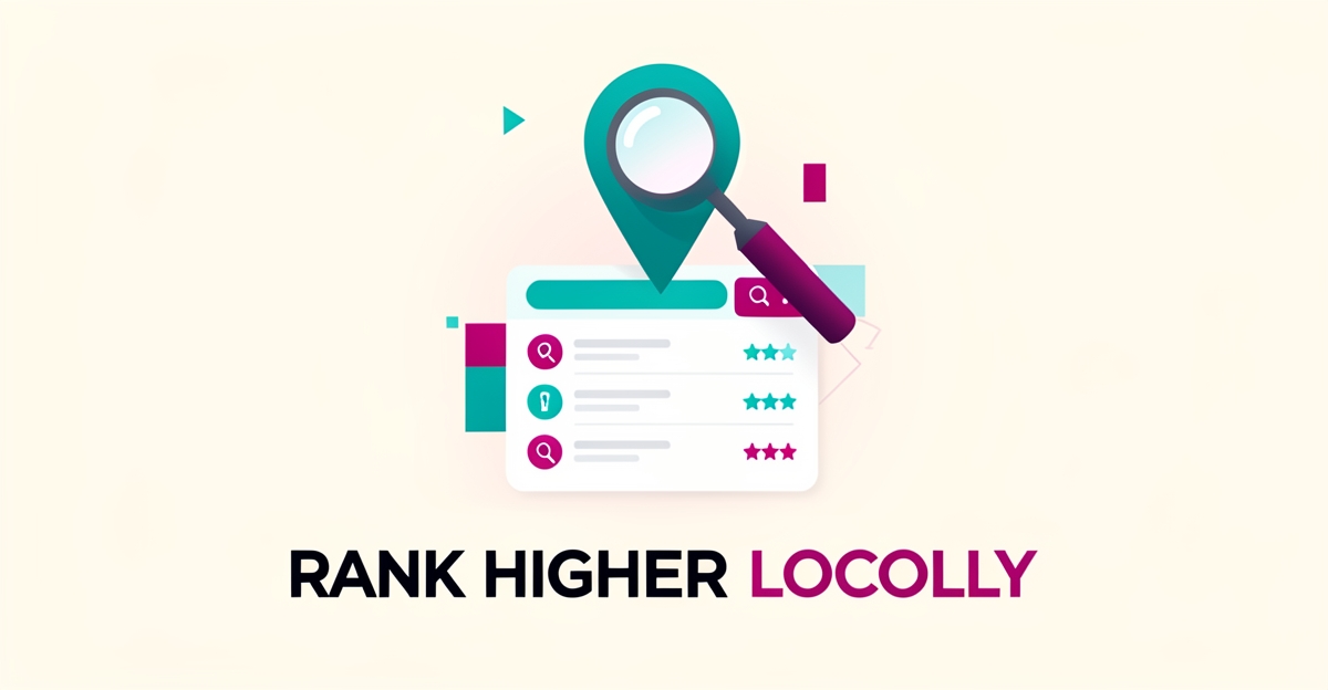 Flat illustration of a map pin and search results with review stars, symbolizing local SEO ranking for adult day care centers.