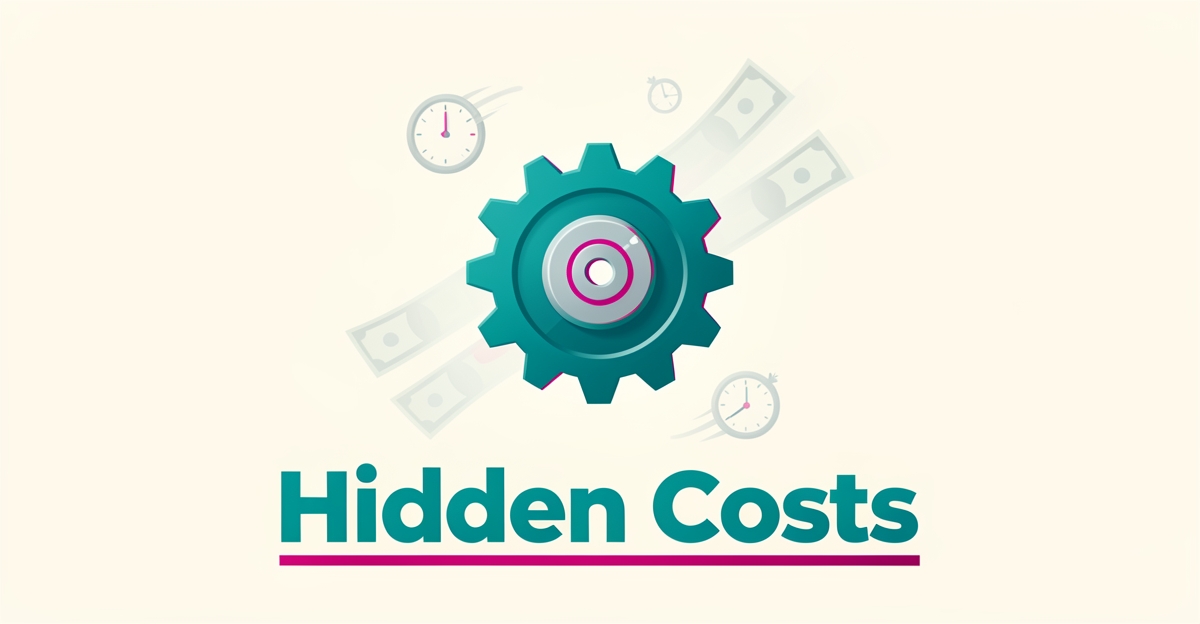 Flat illustration of a teal transmission gear with dissolving money and clock icons, symbolizing revenue lost through manual quote management.