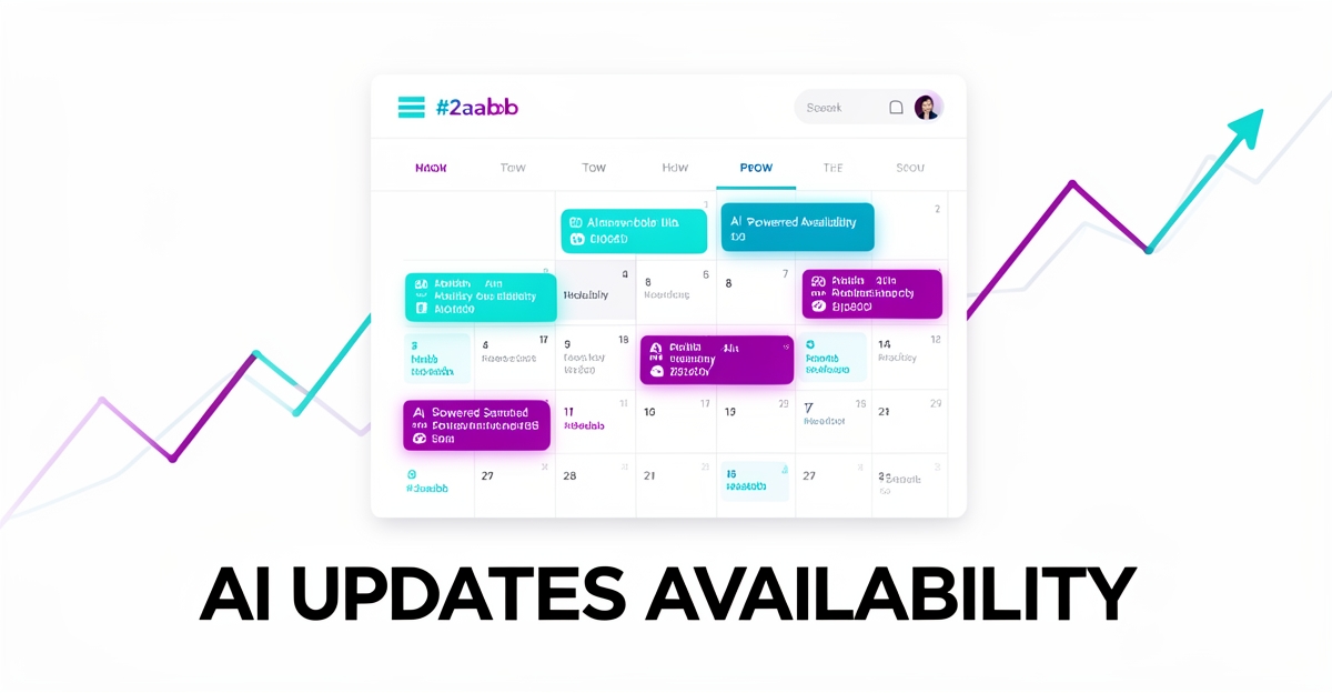 A minimalist flat illustration of a digital calendar with AI-driven availability updates appearing on peak dates, accented with brand colors, symbolizing real-time seasonal demand adaptation for officiating businesses.