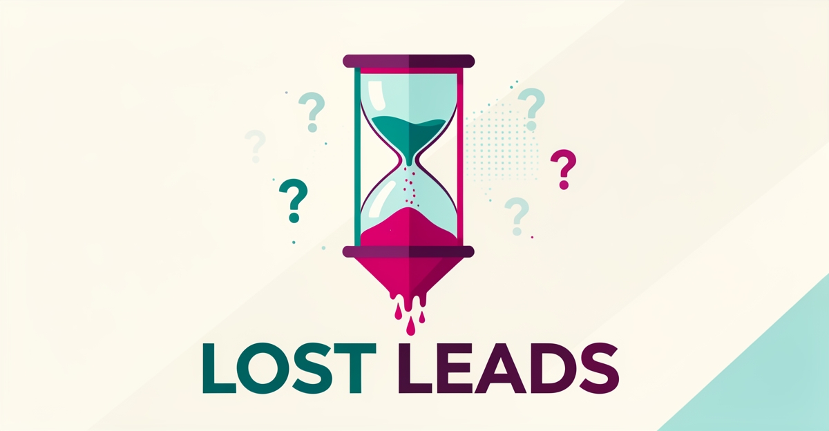 Flat illustration of an hourglass draining into a leaking funnel, symbolizing leads lost to unclear visa processing timelines on a website.
