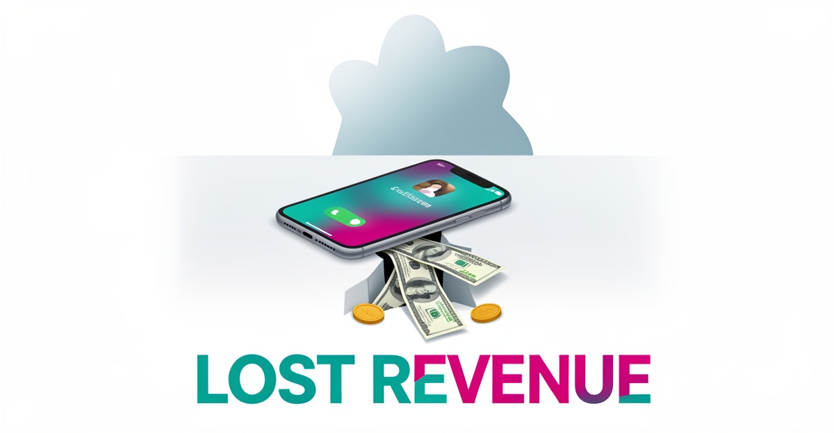 Flat illustration of an unanswered phone call with money slipping away, symbolizing lost revenue for CoolSculpting clinics.