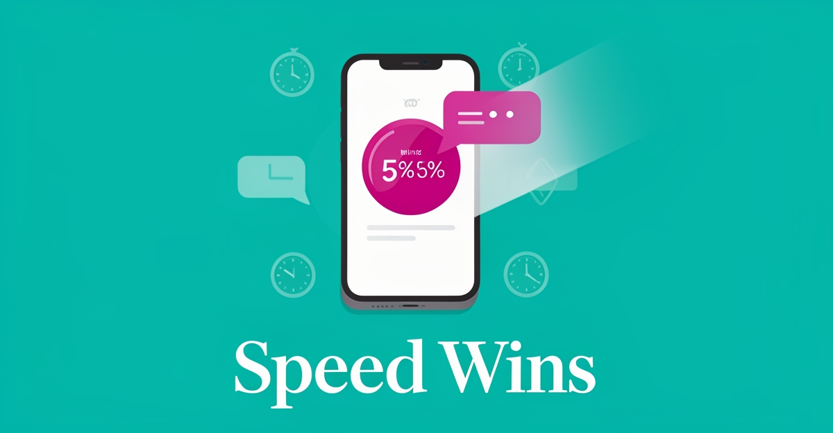 Flat illustration of a smartphone with a five-minute response timer and fading chat bubble, symbolizing the cost of slow lead follow-up.