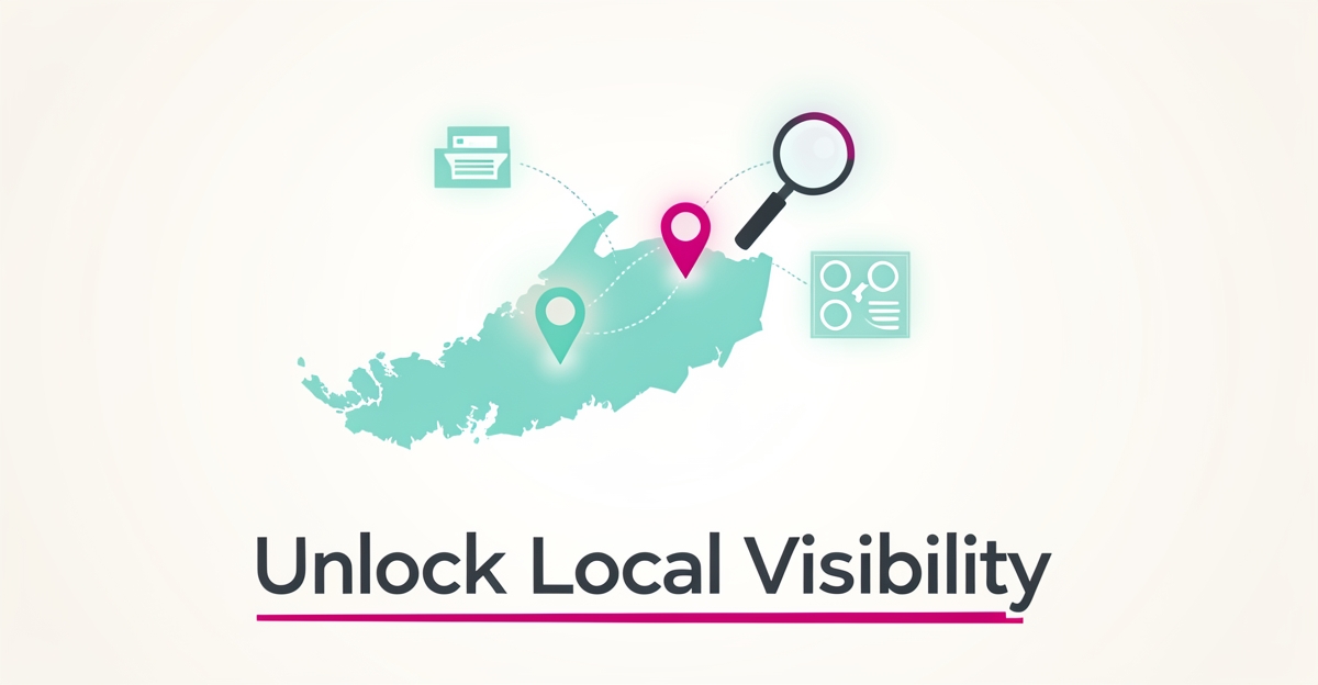 Flat illustration of a Nova Scotia map with glowing search pins linking to MRI and X-ray icons, symbolizing local SEO visibility for radiology clinics.
