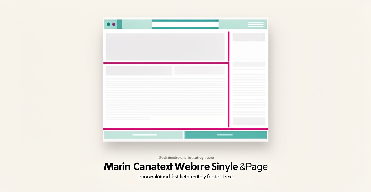 Flat illustration of a web page layout showing header, hero, content, sidebar and footer sections with teal and magenta accents.