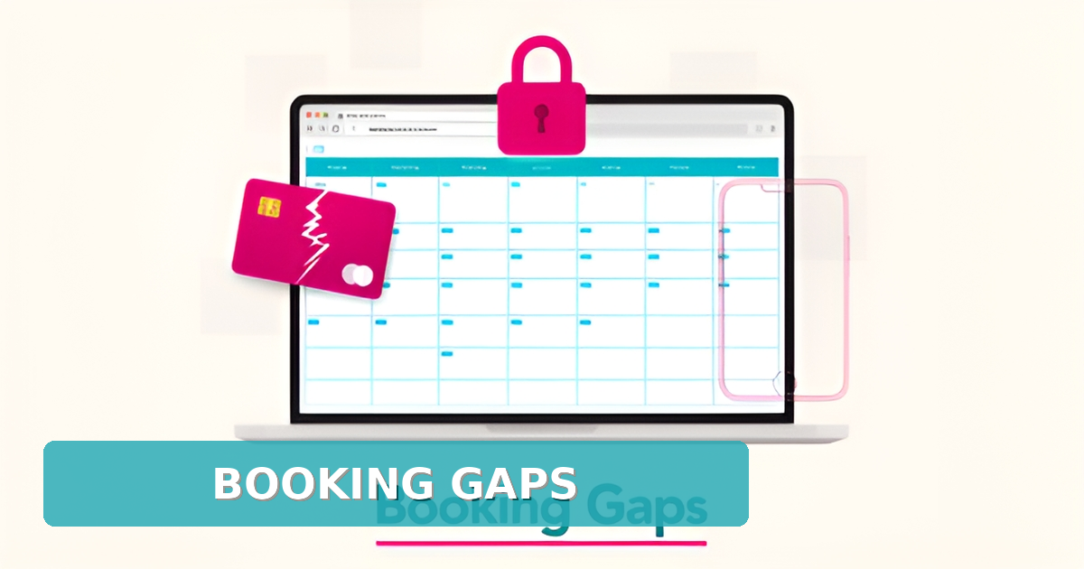 Flat illustration of a booking calendar with payment and mobile gaps, highlighting limitations of Microsoft Bookings for service businesses.