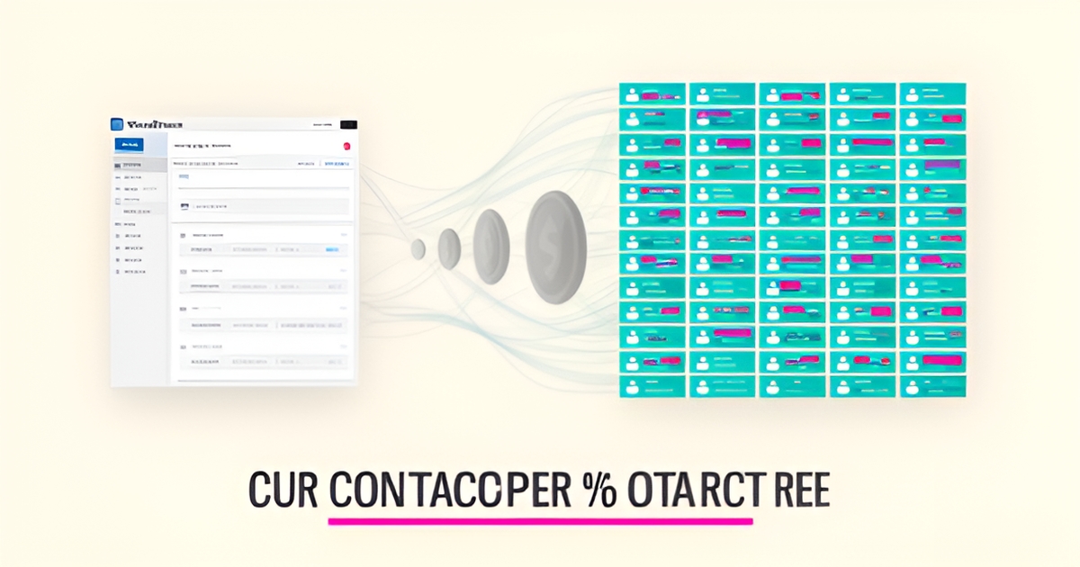 Flat illustration of a WordPress dashboard connected to a contact database with teal and magenta accents and headline about CRM costs.