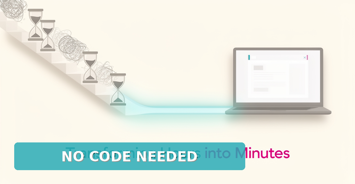 Flat illustration of a tangled learning curve transforming into a smooth glowing path toward a simple website on a laptop, in teal and magenta accents.