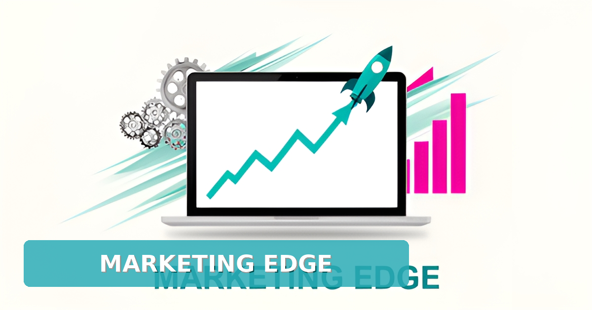 Flat illustration of a laptop with a rising growth chart and launching rocket in teal and magenta, symbolizing an AI-powered website boosting small business marketing.