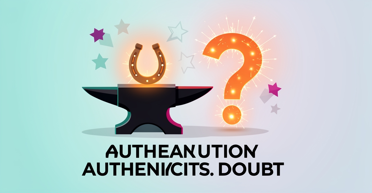 Flat illustration of an anvil with a glowing horseshoe and question mark symbolizing trust in authentic blacksmith testimonials.