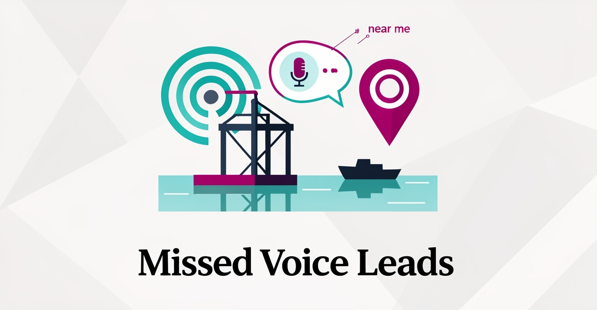 Flat illustration of boat lift and voice search waves showing missed local leads for installers.