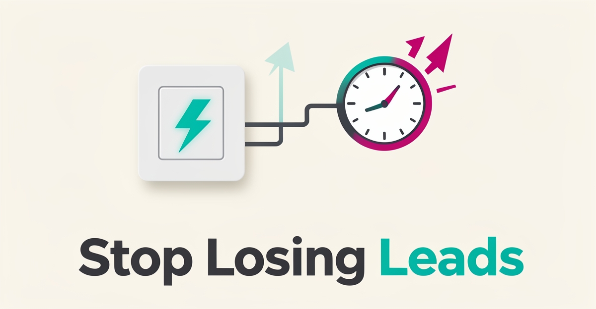 Flat illustration of an electrical panel, lightning bolt, and 24/7 clock symbolizing AI-powered booking for commercial electricians.