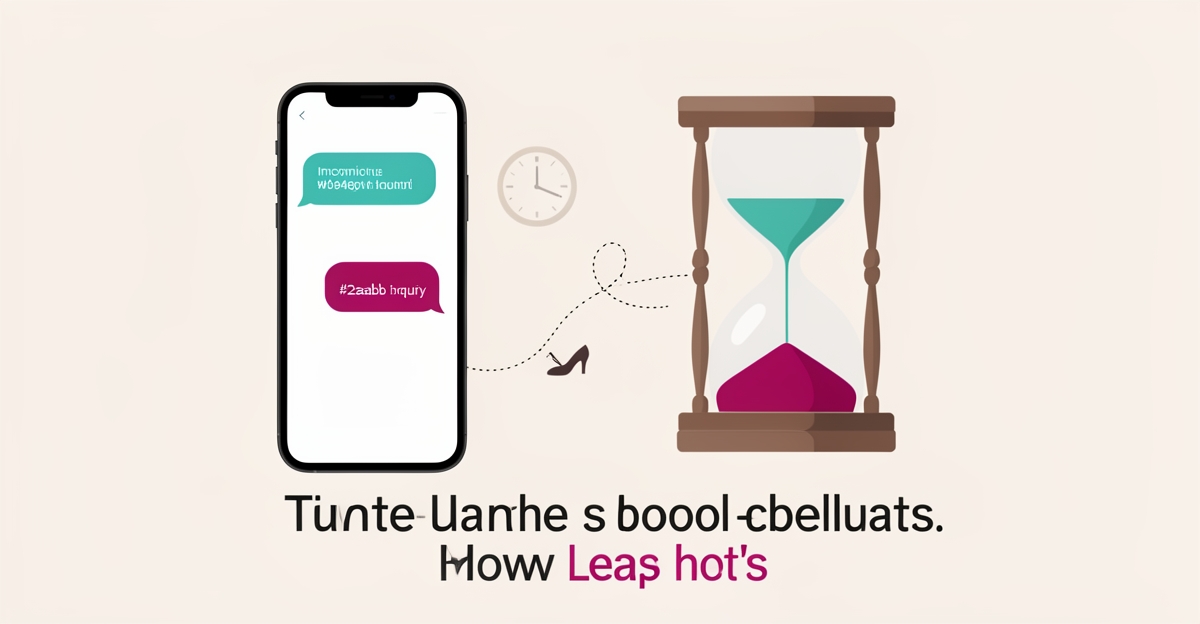 Flat illustration of a smartphone chat notification beside an hourglass and ballet slipper, symbolizing urgent lead follow-up for dance schools.