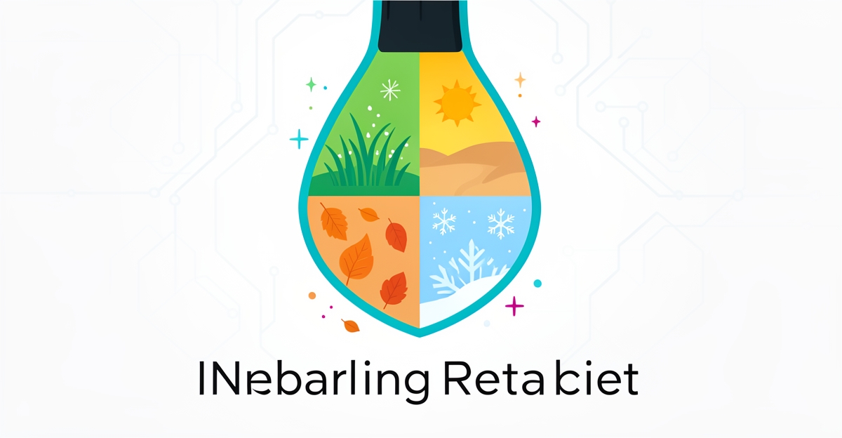 A minimalist flat illustration of a horse hoof split into four seasons with AI-inspired accents, highlighting AI-generated seasonal content for farrier websites.