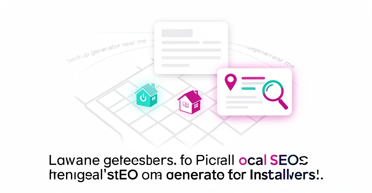 Flat illustration showing generic service pages losing local generator installer leads to location-specific search content.