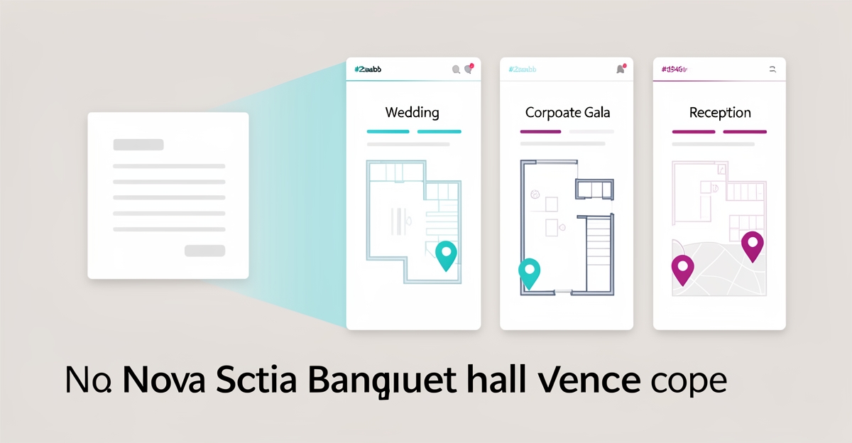 Flat illustration contrasting generic venue service page with event-specific pages for Nova Scotia banquet hall SEO optimization.