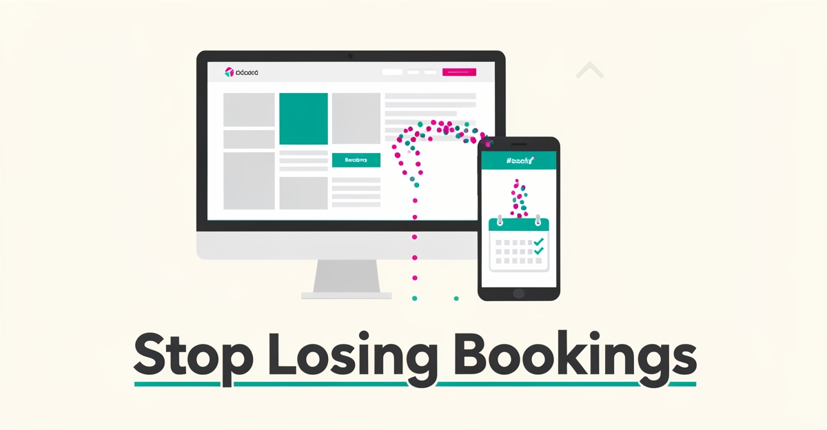 Flat illustration comparing a generic PT clinic website with few conversions to a mobile-first site driving booked appointments.
