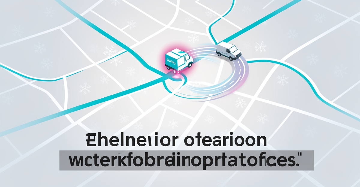 A minimalist flat illustration of a city map with a moving GPS dot and service vehicle, showing real-time ice crew tracking, with brand-colored accents and the headline 'Live Maps Win' in the lower third.