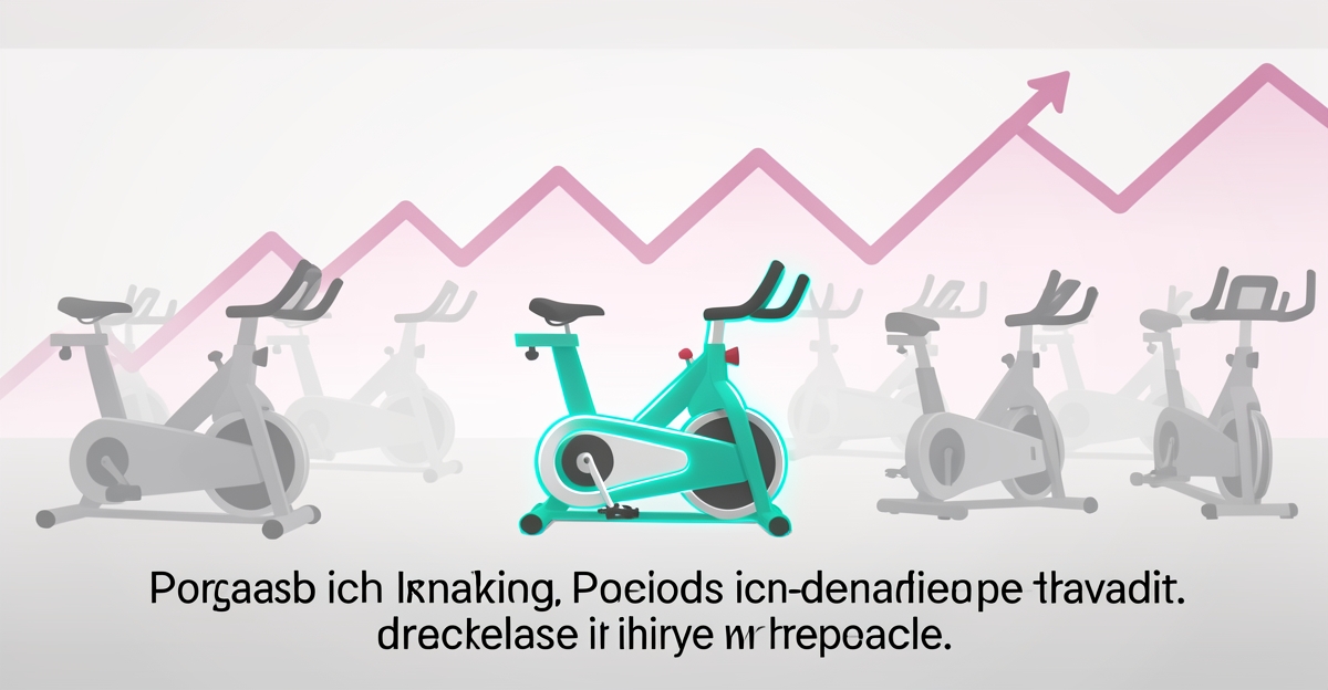 Flat illustration of an empty cycling studio with one highlighted bike and a rising data line, symbolizing member retention challenges.