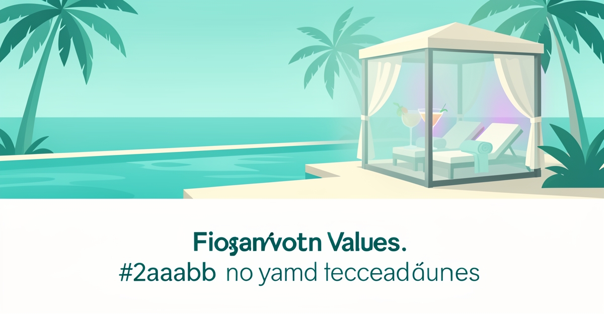 Flat illustration of a luxury resort with premium amenities hidden behind frosted glass, symbolizing unshown inclusions online.