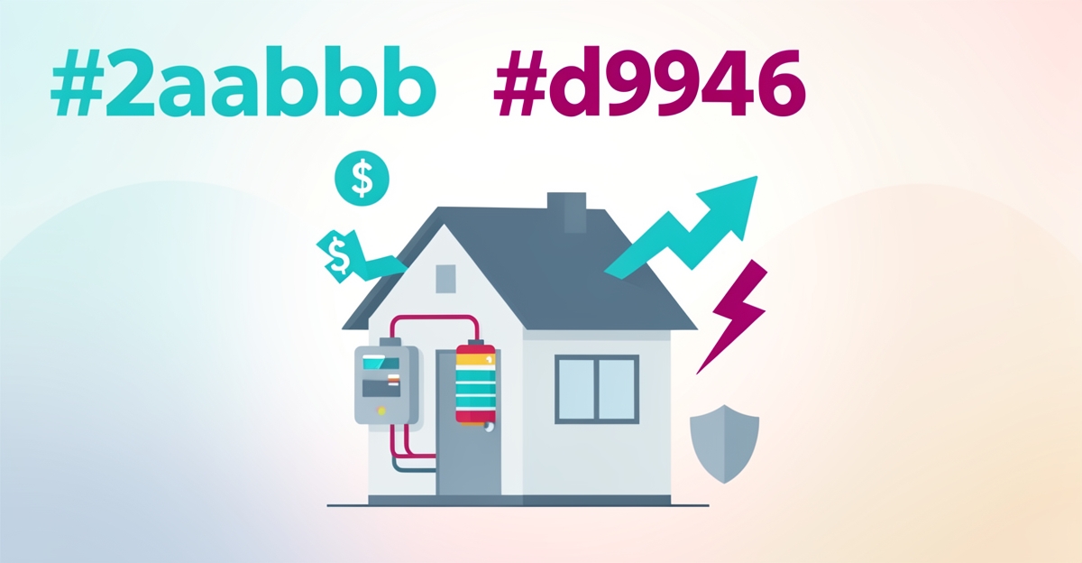 A modern flat illustration of a home with battery storage, savings and backup icons, and the headline 'Save More. Worry Less.' in brand colors, symbolizing benefit-focused messaging for battery installers.