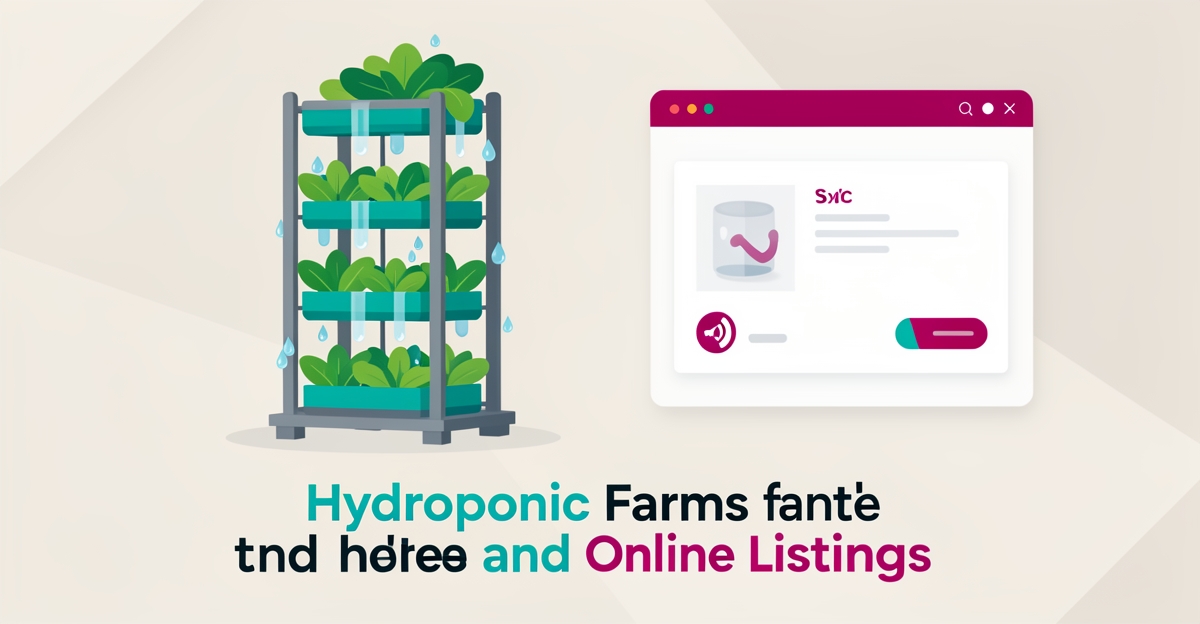 Flat illustration of a hydroponic growing tower beside a digital listing dashboard showing outdated inventory sync issue.