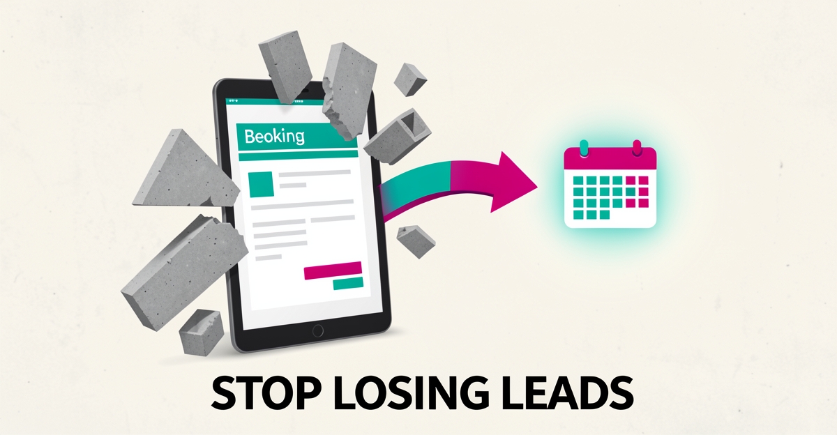 Flat illustration of an abandoned booking form dissolving into precast concrete panels, symbolizing lost leads for precast companies.