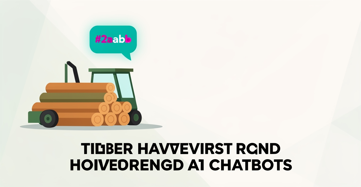 Flat illustration of a timber harvester with a glowing AI chat bubble, symbolizing instant lead response for forestry businesses.