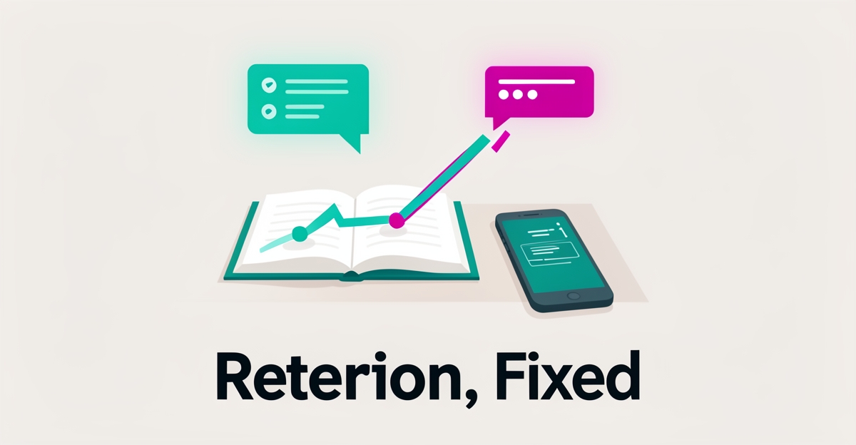 Flat illustration of a smartphone and notebook with a rising retention curve in teal and magenta, symbolizing AI-driven student retention solutions.