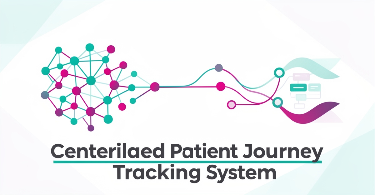Flat illustration of scattered nodes merging into one connected pathway, symbolizing centralized CRM patient journey tracking in urology care.