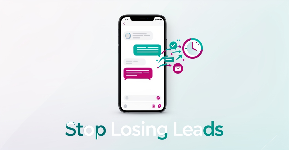 Flat illustration of a smartphone with fast chat replies and a speed clock, symbolizing rapid lead response for wig shops.